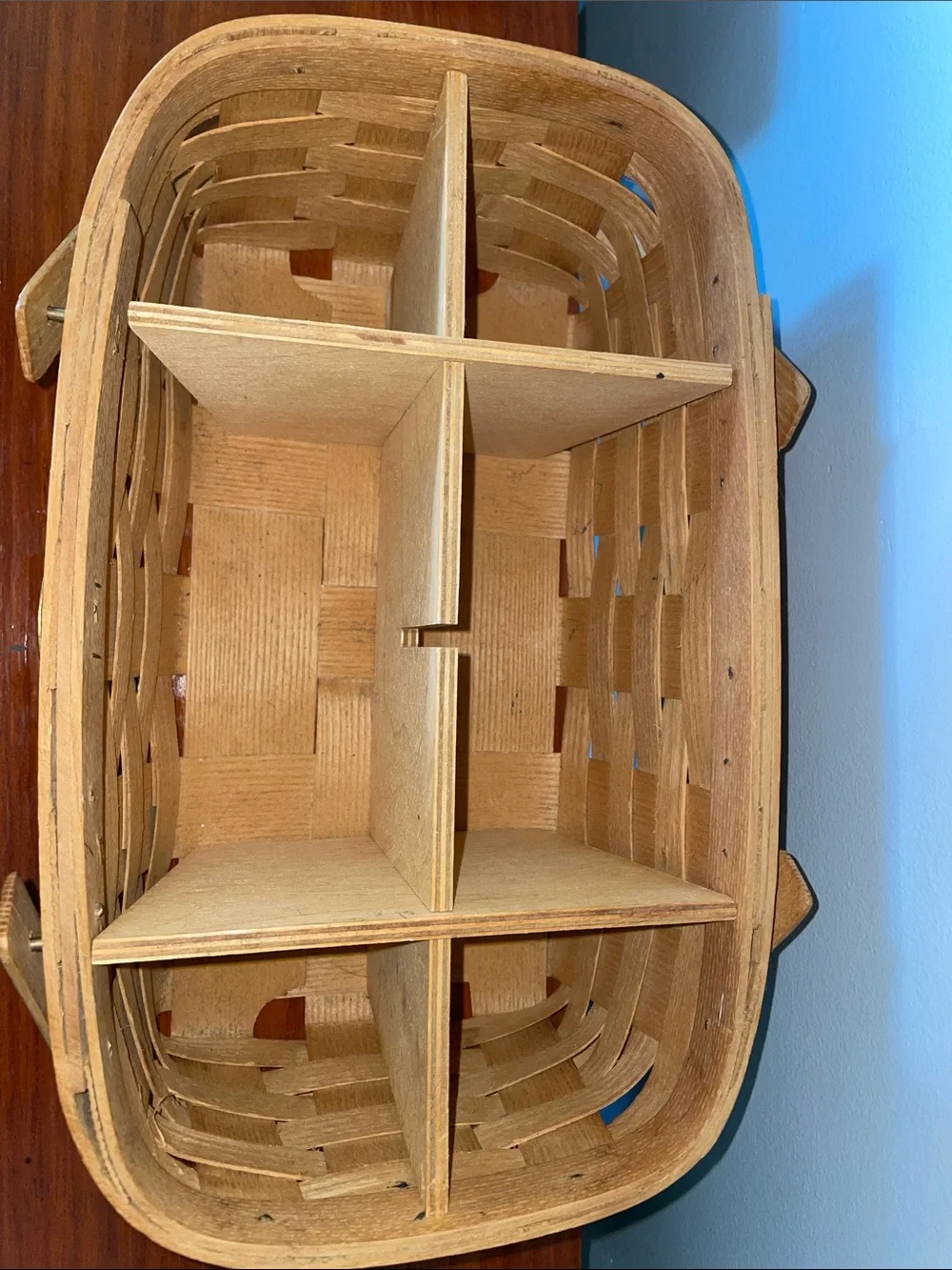 Vintage 1954 Peterboro Basket Co Divided Wood Basket Made USA Mid Century
